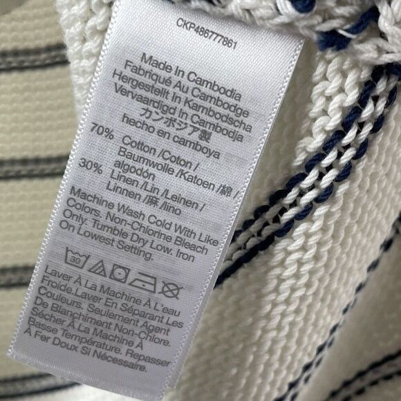 MADEWELL Sweater Vest Women M Puff-Trim Cotton Linen Pullover NEW Stripe NQ977 - Picture 13 of 14